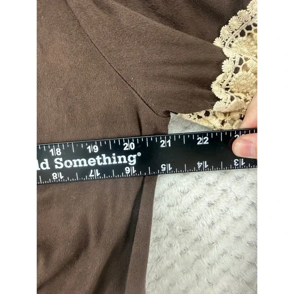 Judith March Cardigan Women Large Brown Faux Suede Embroidered Boho Bell Sleeve - Picture 4 of 6